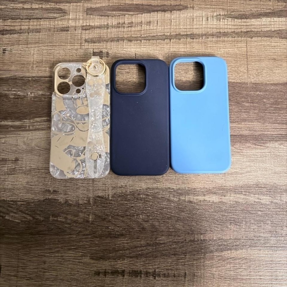 iPhone 14 Pro Max Case‎ Set 3 Piece Clear Marble Blue Navy with Strap